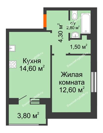 1 комнатная квартира 37,7 м² в Микрорайон Прибрежный, дом № 7
