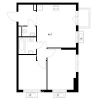 2 комнатная квартира 49,7 м² в ЖК Савин парк, дом корпус 7 - планировка