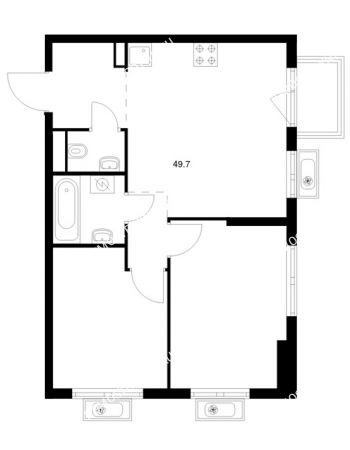 2 комнатная квартира 49,7 м² в ЖК Савин парк, дом корпус 7