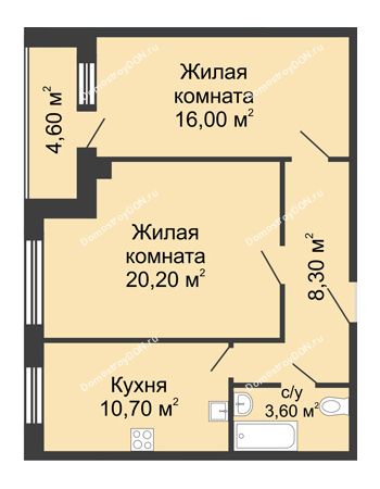 2 комнатная квартира 61,1 м² - ЖК Дом на Береговой