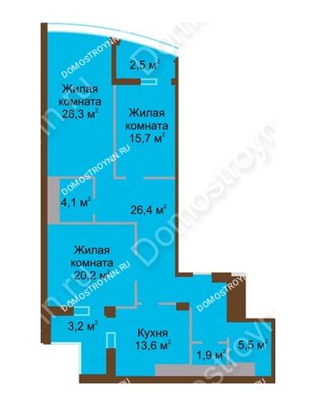 3 комнатная квартира 119,4 м² в ЖК Монолит, дом № 89, корп. 1, 2