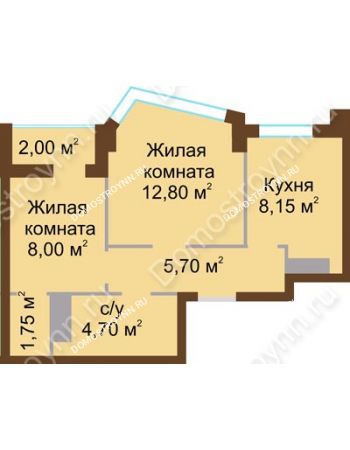 2 комнатная квартира 41,1 м² - ЖК Северный Дворик