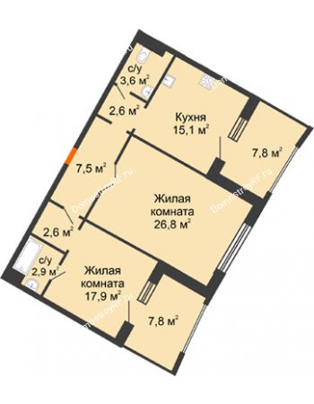 2 комнатная квартира 77,7 м² в Архитектурный Ансамбль Вознесенский, дом Собенникова
