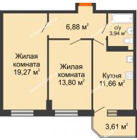 2 комнатная квартира 56,63 м² в ЖК Свобода, дом №2 - планировка