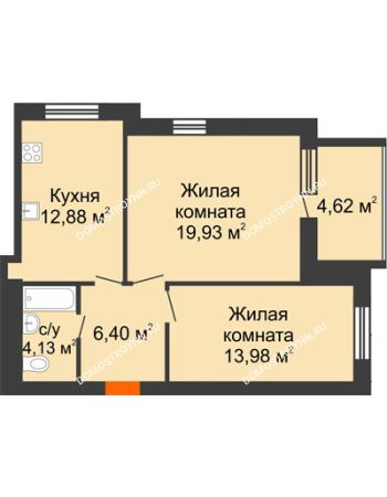 2 комнатная квартира 59,63 м² в ЖК Свобода, дом 1 очередь