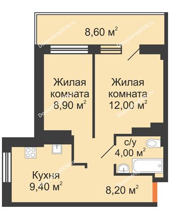 2 комнатная квартира 51,1 м² - ЖК Вершина