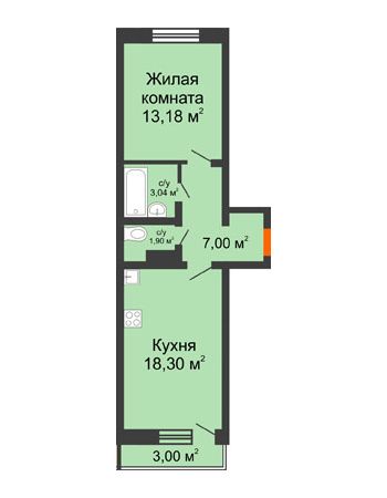 1 комнатная квартира 43,42 м² в ЖК Торпедо, дом № 18