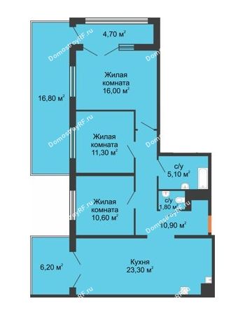 3 комнатная квартира 106,7 м² в ЖК Ожогино, дом ГП-6