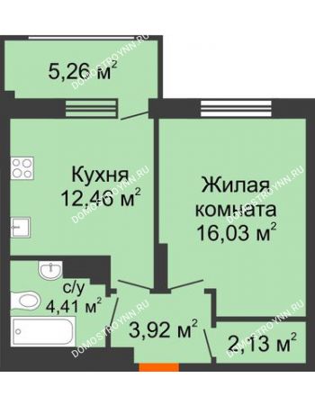 1 комнатная квартира 40,53 м² в ЖК Маленькая страна, дом № 4