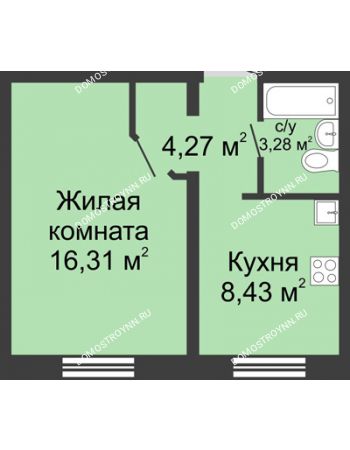1 комнатная квартира 32,29 м² в ЖК Бурнаковский, дом № 39