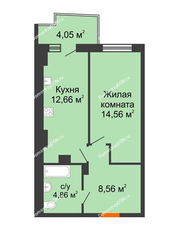 1 комнатная квартира 41,86 м² в ЖК Сердце Ростова 2, дом Литер 6