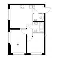 2 комнатная квартира 44 м² в ЖК Савин парк, дом корпус 3 - планировка