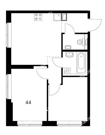 2 комнатная квартира 44 м² в ЖК Савин парк, дом корпус 3