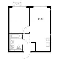 1 комнатная квартира 34,6 м² в ЖК Савин парк, дом корпус 4 - планировка