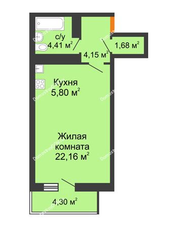 Студия 39,49 м² в ЖК Сокол на Оганова, дом Литер 6