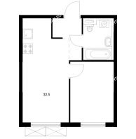 1 комнатная квартира 32,5 м² в ЖК Савин парк, дом корпус 8 - планировка