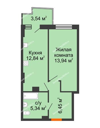 1 комнатная квартира 39,5 м² в ЖК Город у реки, дом Литер 7