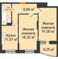 2 комнатная квартира 63,42 м² в ЖК Россинский парк, дом Литер 2 - планировка