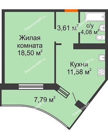 1 комнатная квартира 41,67 м² в ЖК Губернский, дом Литер 29