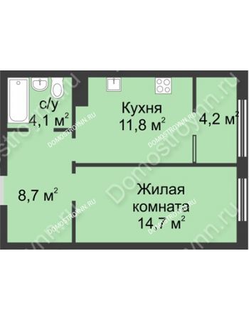 1 комнатная квартира 43,5 м² в ЖК Славянский квартал, дом № 5а, 7