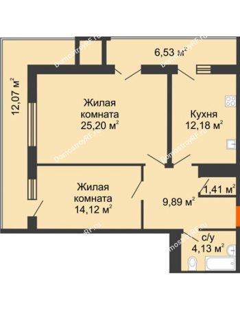 2 комнатная квартира 76,24 м² в ЖК Королев, дом № 1 (1, 2 подъезд)