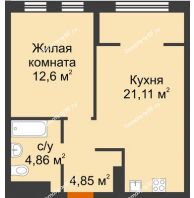 2 комнатная квартира 43,42 м² в ЖК Европейский берег, дом Лондон ГП-11 - планировка
