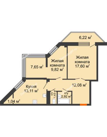 2 комнатная квартира 65,23 м² в ЖК Чернавский, дом 2 этап 