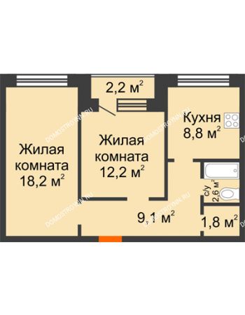 2 комнатная квартира 53,8 м² - ЖК Дом на Нижегородской