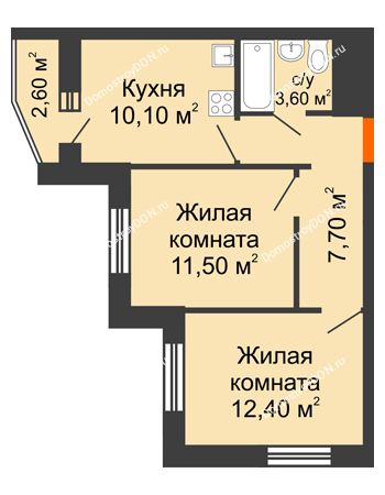 2 комнатная квартира 46,6 м² в ЖК Левенцовка парк, дом Корпус 8-5
