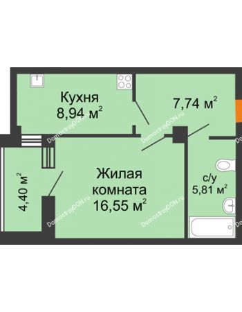 1 комнатная квартира 41,16 м² в ЖК Сокол на Оганова, дом Литер 2