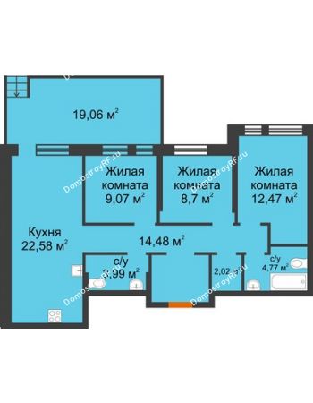 4 комнатная квартира 97,14 м² в ЖК Сердце Сибири, дом № 76, квартал Геологов (ГП-2)