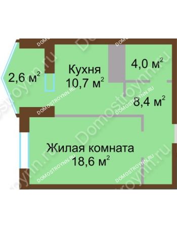 1 комнатная квартира 44,3 м² в ЖК Монолит, дом № 89, корп. 1, 2
