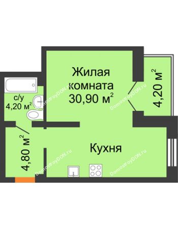 Студия 40,9 м² - ЖК Дом на 18-й Линии, 3