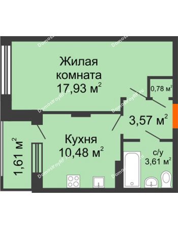 1 комнатная квартира 38,05 м² в ЖК Суворов-Сити, дом № 1