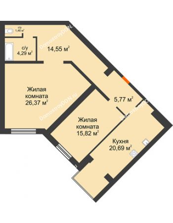 2 комнатная квартира 88,95 м² - ЖК Зеленый квартал 2