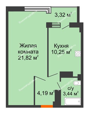 1 комнатная квартира 43,02 м² в ЖК Северный Остров, дом № 6