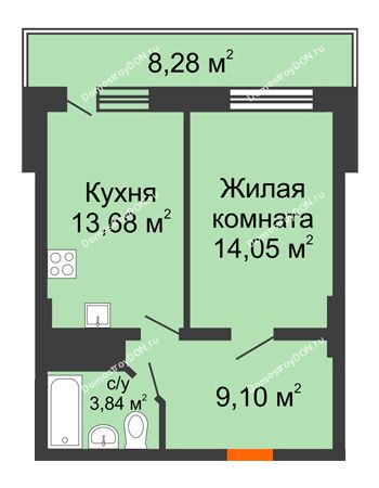 1 комнатная квартира 43,15 м² в ЖК Встреча, дом № 1
