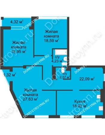 3 комнатная квартира 115,8 м² в ЖК Воскресенская слобода, дом №1