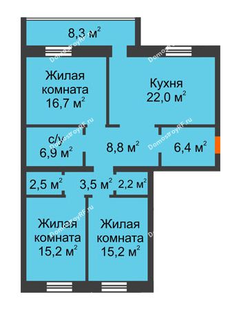 3 комнатная квартира 103,46 м² в ЖК Ария, дом ГП-6