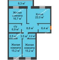 3 комнатная квартира 103,46 м² в ЖК Ария, дом ГП-6 - планировка