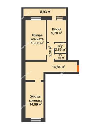 2 комнатная квартира 73,36 м² в ЖК Новый металлург, дом № 4.2