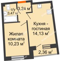 1 комнатная квартира 33,84 м² в ЖК Ватсон, дом № 7 - планировка