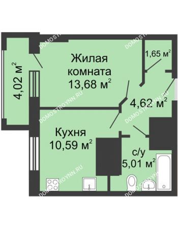 1 комнатная квартира 37,56 м² - ЖК Гелиос