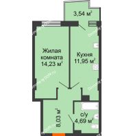 1 комнатная квартира 39,63 м² в ЖК Город у реки, дом Литер 8 - планировка