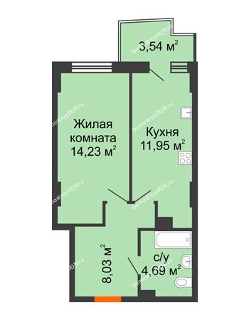 1 комнатная квартира 39,63 м² в ЖК Город у реки, дом Литер 8