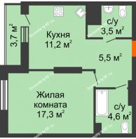 1 комнатная квартира 45,8 м², ЖК Космолет - планировка