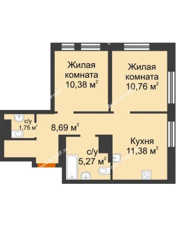 2 комнатная квартира 48,23 м² в ЖК Сердце Сибири, дом № 76, квартал Геологов (ГП-2)