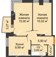 2 комнатная квартира 53,13 м² в ЖК Сердце Ростова 2, дом Литер 1 - планировка