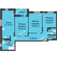 3 комнатная квартира 96,3 м² в ЖК Подкова на Цветочной, дом № 8 - планировка
