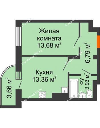 1 комнатная квартира 41,42 м² - ЖК Маршал